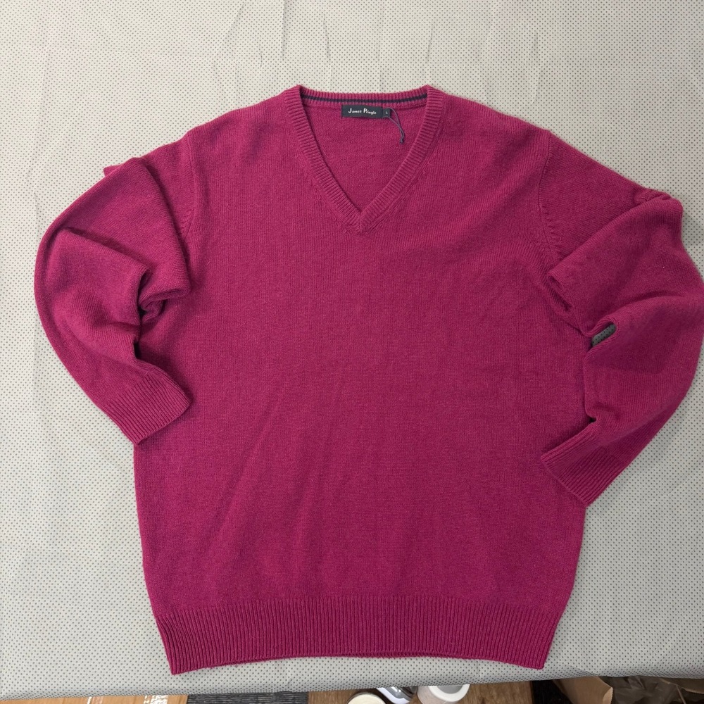 James Pringle V-Neck Sweater M Raspberry Burgundy Pure New Lambswool Woolmark